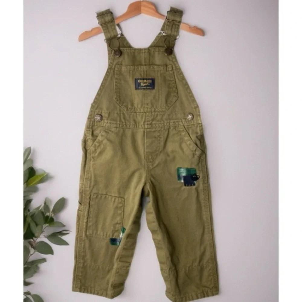 OshKosh B'gosh Overalls 9 Months Baby Boys Olive Green Elephant‎ Patch Baby